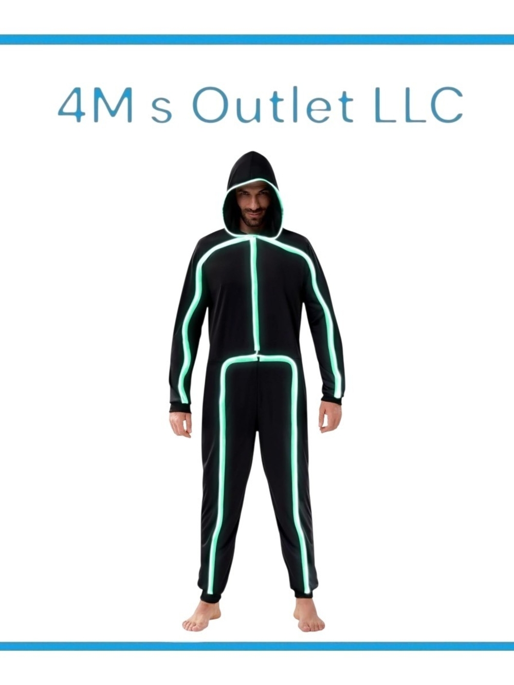 Men's Black Hooded Onesie with Neon Mint Trim